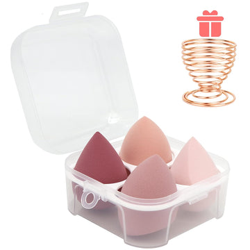 Makeup Sponges Set - Beauty sponges Blending Blenders with 1 Holder and Egg Case, Flawless for Cream, Powder and Liquid (Pink, 4Pcs+1Holder+ case)